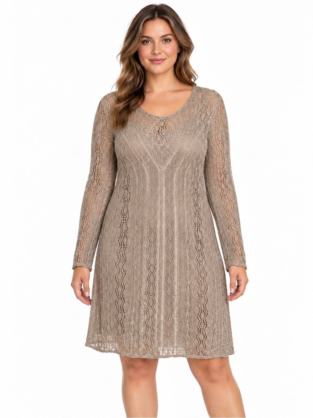 Ralph Lauren Black Label NWT Size XL Lace A-Line Long Sleeve Dress Linen Tan